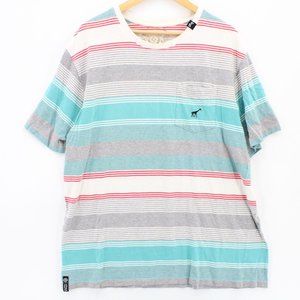 Lifted Research Group Shirt Men Multicolor Striped Short Sleeve Crewneck Size XL
